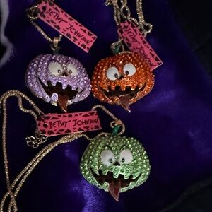 NWT Betsy Johnson Halloween Pumpkin Glitz 17” Necklaces retired 3 colors